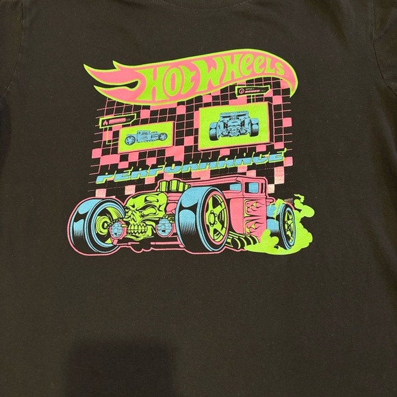 Boys Large Hot Wheels Graphic T-Shirt - Black with neon pink, blue, green - Picture 2 of 4